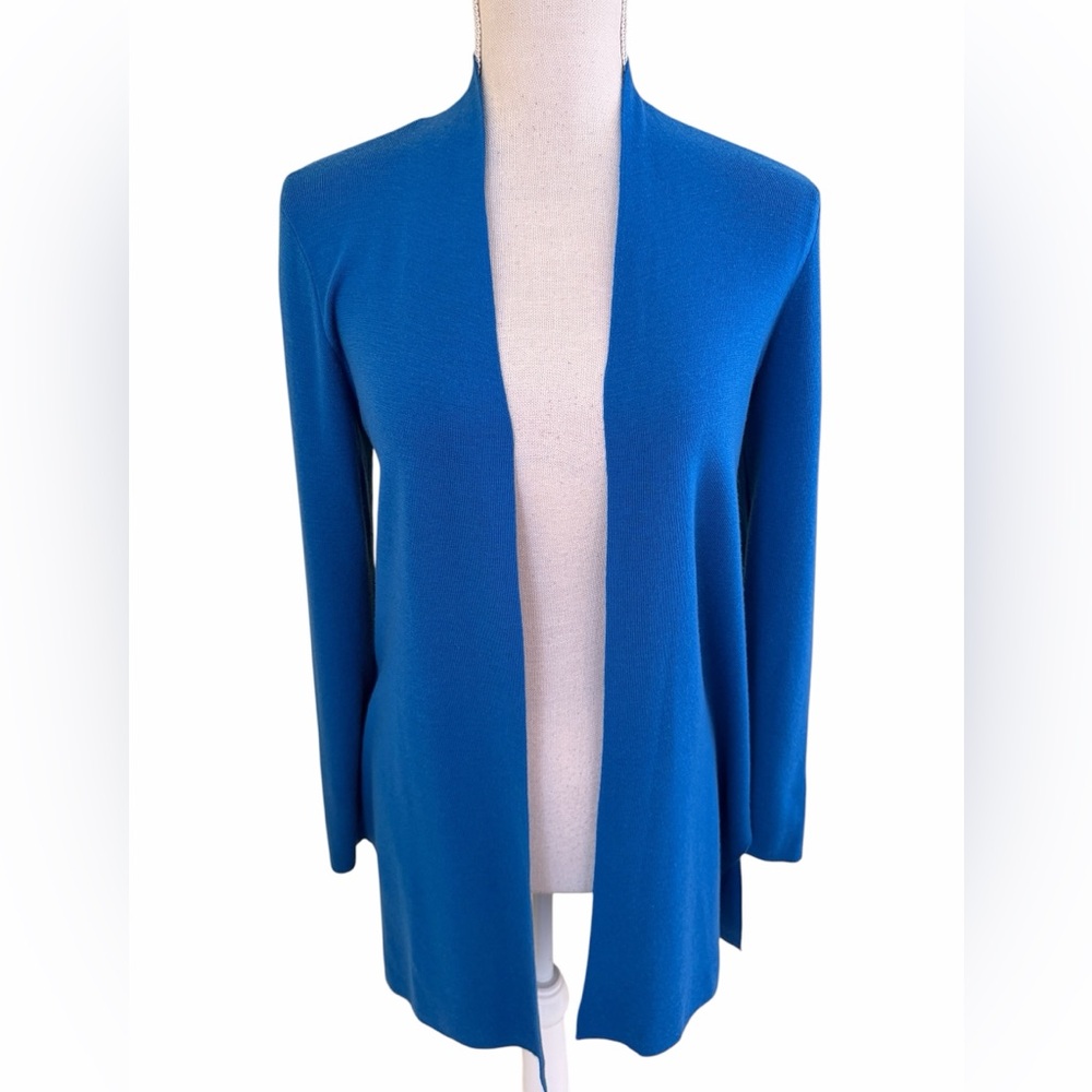 Eileen Fisher Superfine Merino Wool Open Front Blue Cardigan PP
